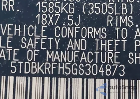 2016 Toyota Highlander Le Plus V6 from USA, damaged, VIN 5TDBKRFH5GS304873